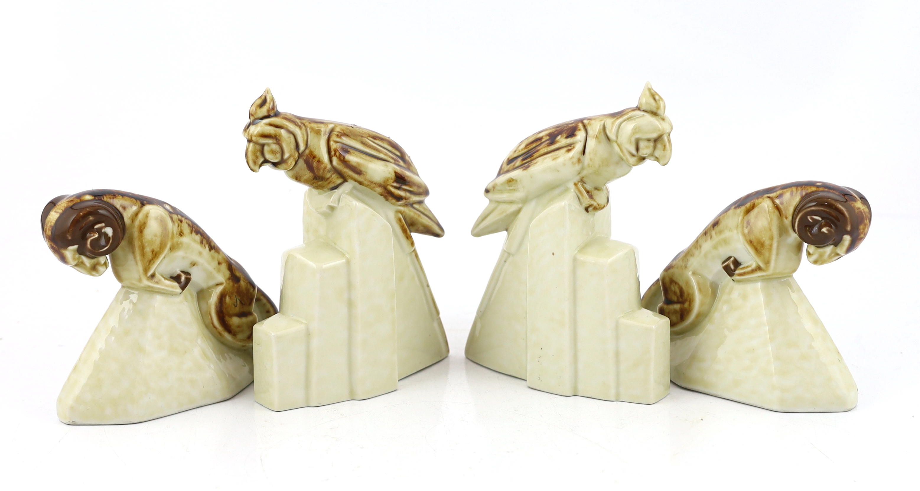 Camille Tharaud (French, b.1878), two pairs of Art Deco porcelain bookends, c.1925